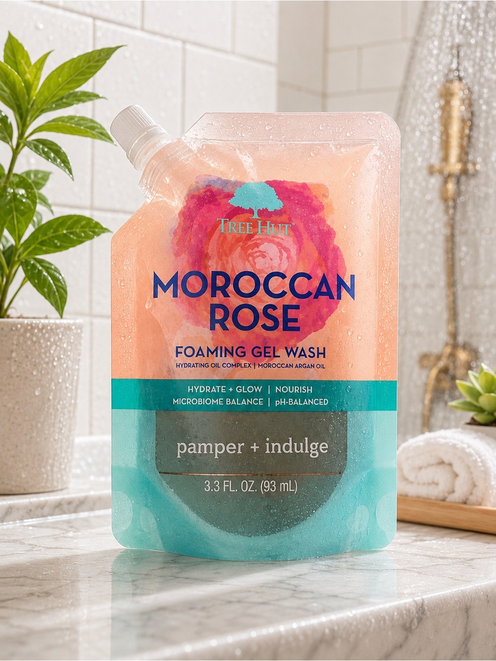 Moroccan Rose Foaming Gel Wash — Hydrating Rose Body Wash (Peach & Teal)